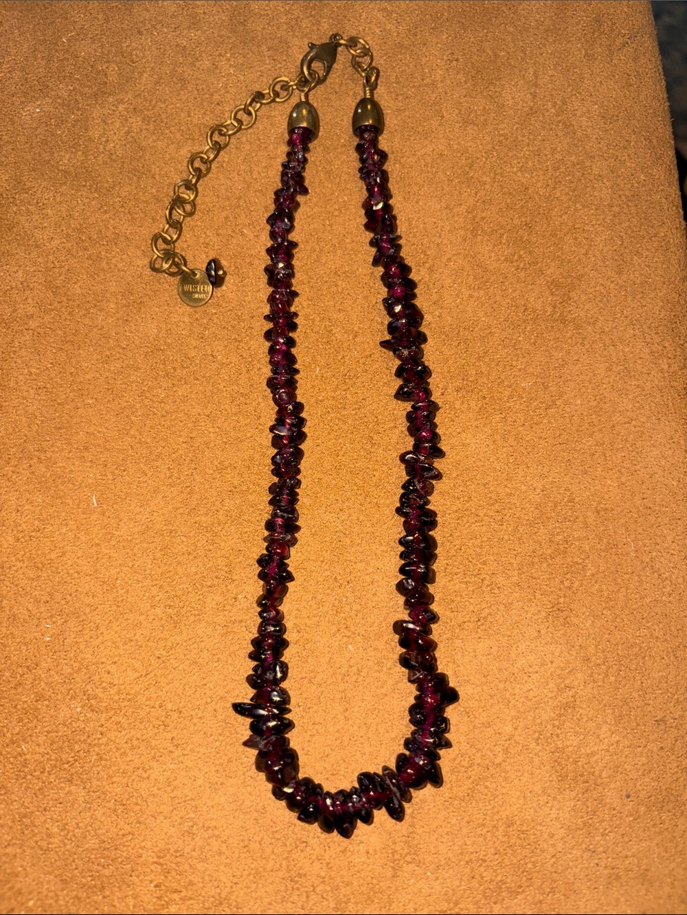 NEW Twisted Silver Garnet & Brass Necklace Signed